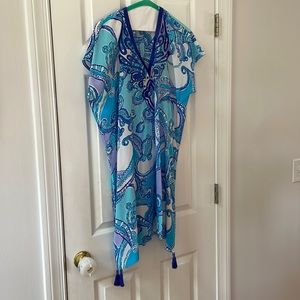 Lilly Pulitzer 100% silk tunic with beaded tassels.